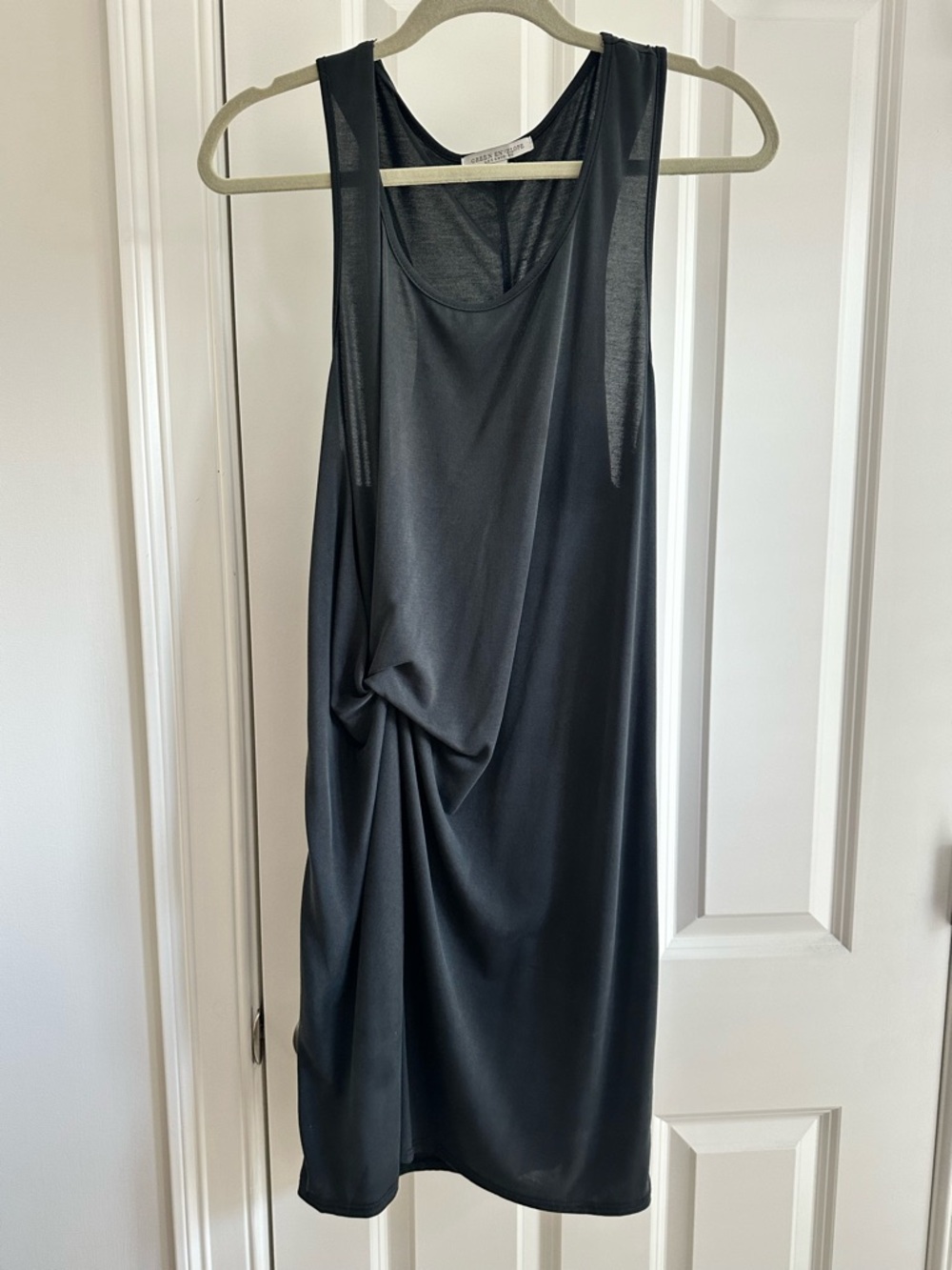 Green Envelope Asymmetrical Ruched Tank Dress Black